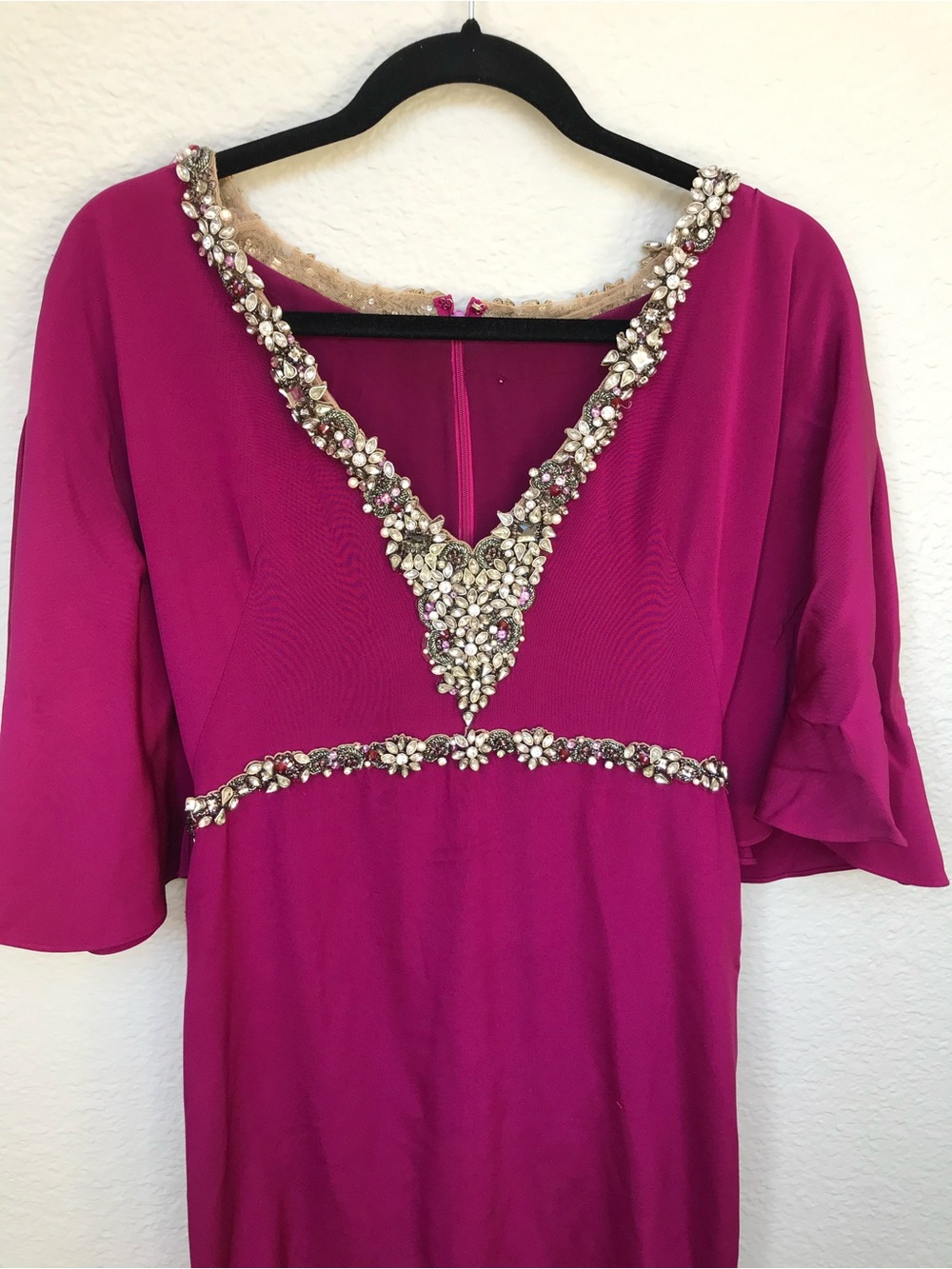 Bejeweled Magenta V‑Neck Dress